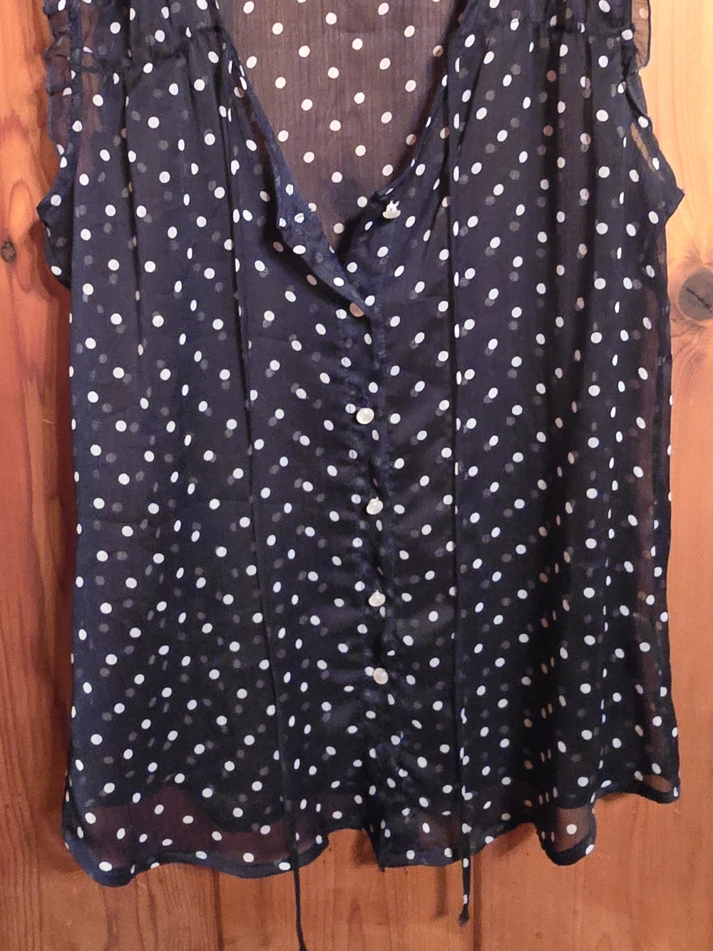 Lily White Navy Polka Dot Sleeveless Button-Front Blouse